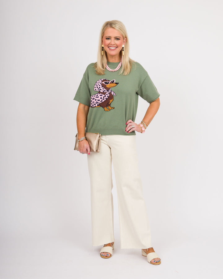 Weanie Dog Sweater Top - Olive