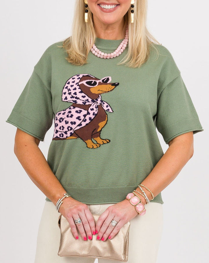 Weanie Dog Sweater Top - Olive