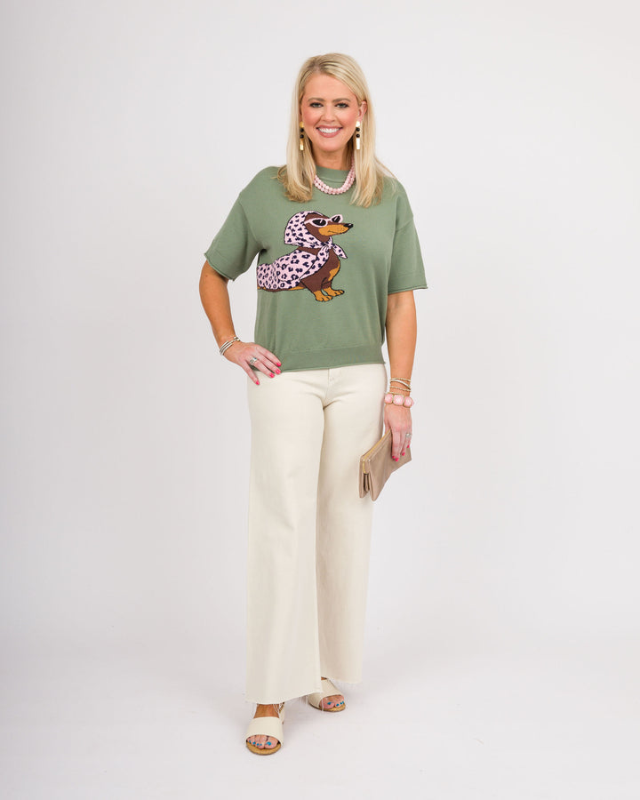 Weanie Dog Sweater Top - Olive