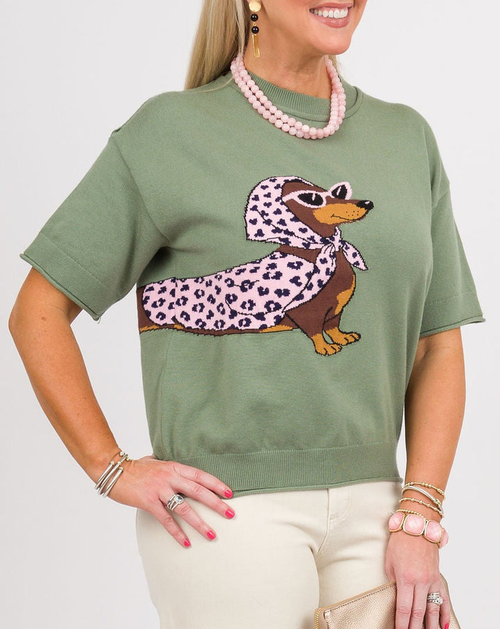 Weanie Dog Sweater Top - Olive