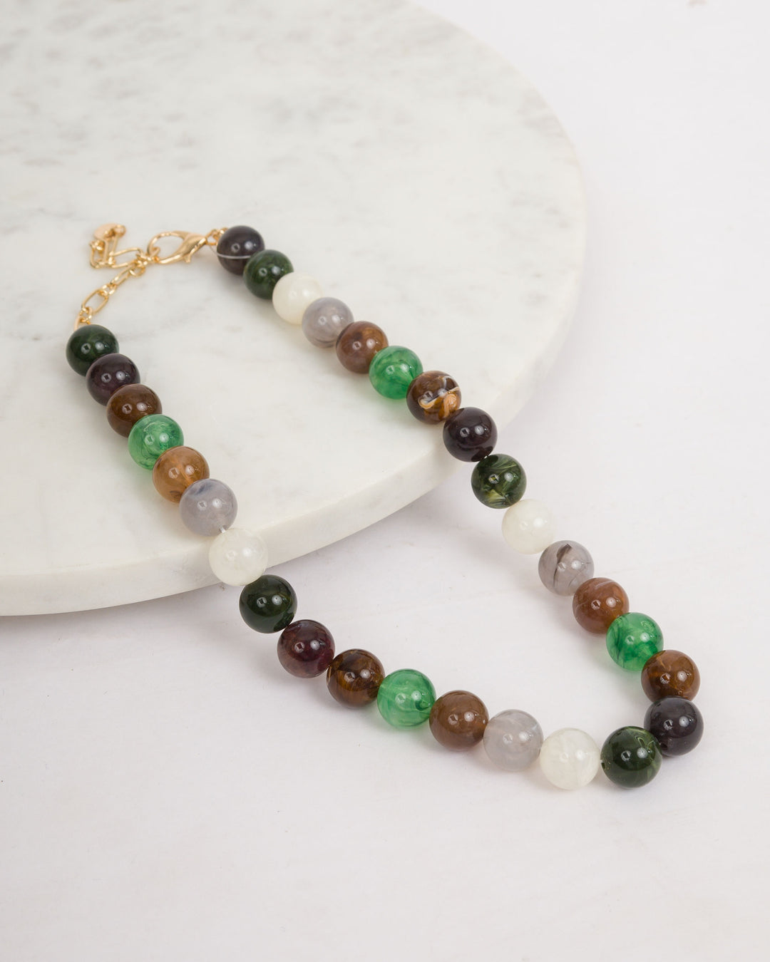 Multi Color Beaded Necklace - Green and Brown