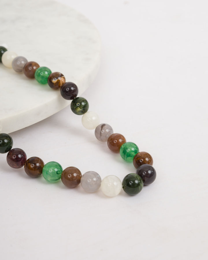 Multi Color Beaded Necklace - Green and Brown
