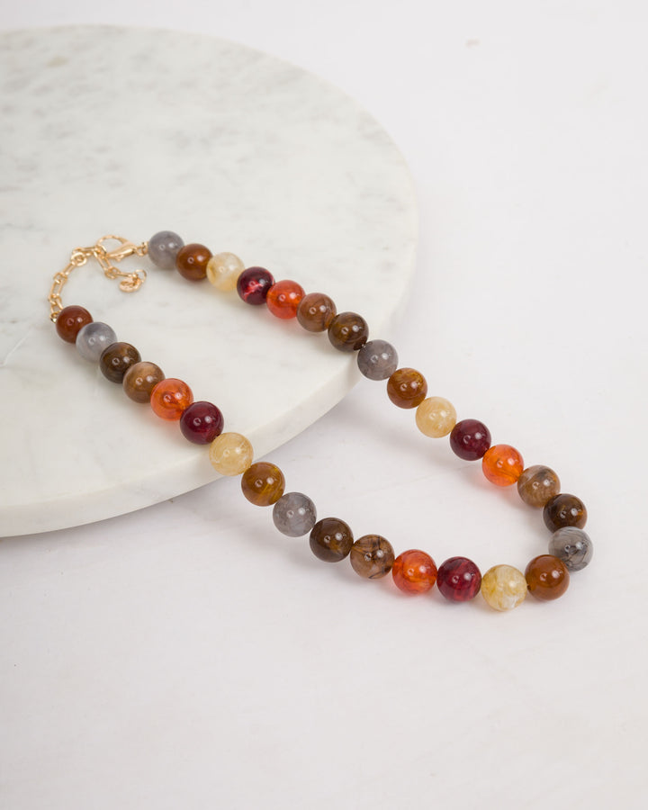 Multi Color Beaded Necklace - Brown and Grey