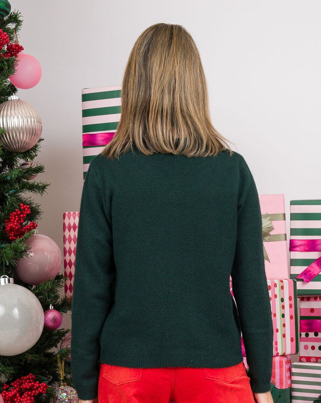 Forest Green Knit Cardigan with Round Neck