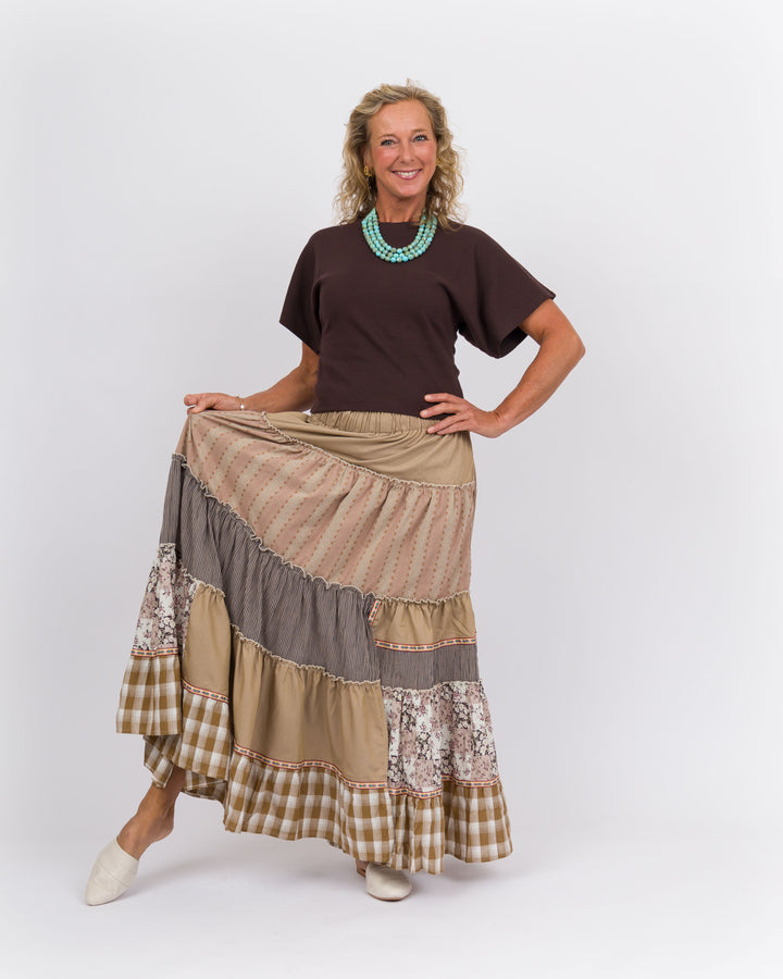 Indira Patchwork Skirt Mocha