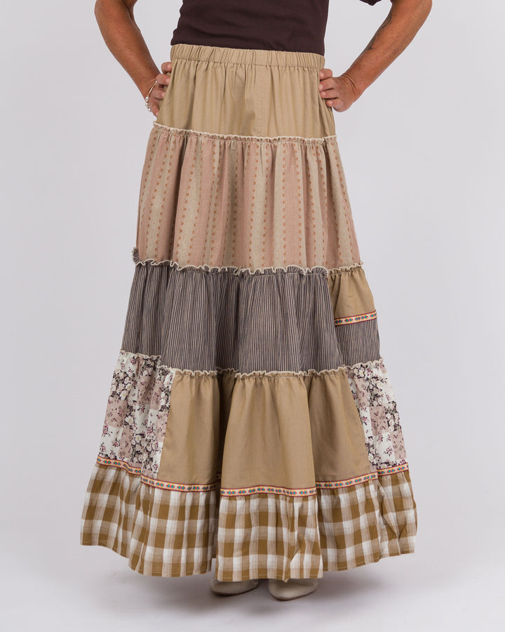 Indira Patchwork Skirt Mocha