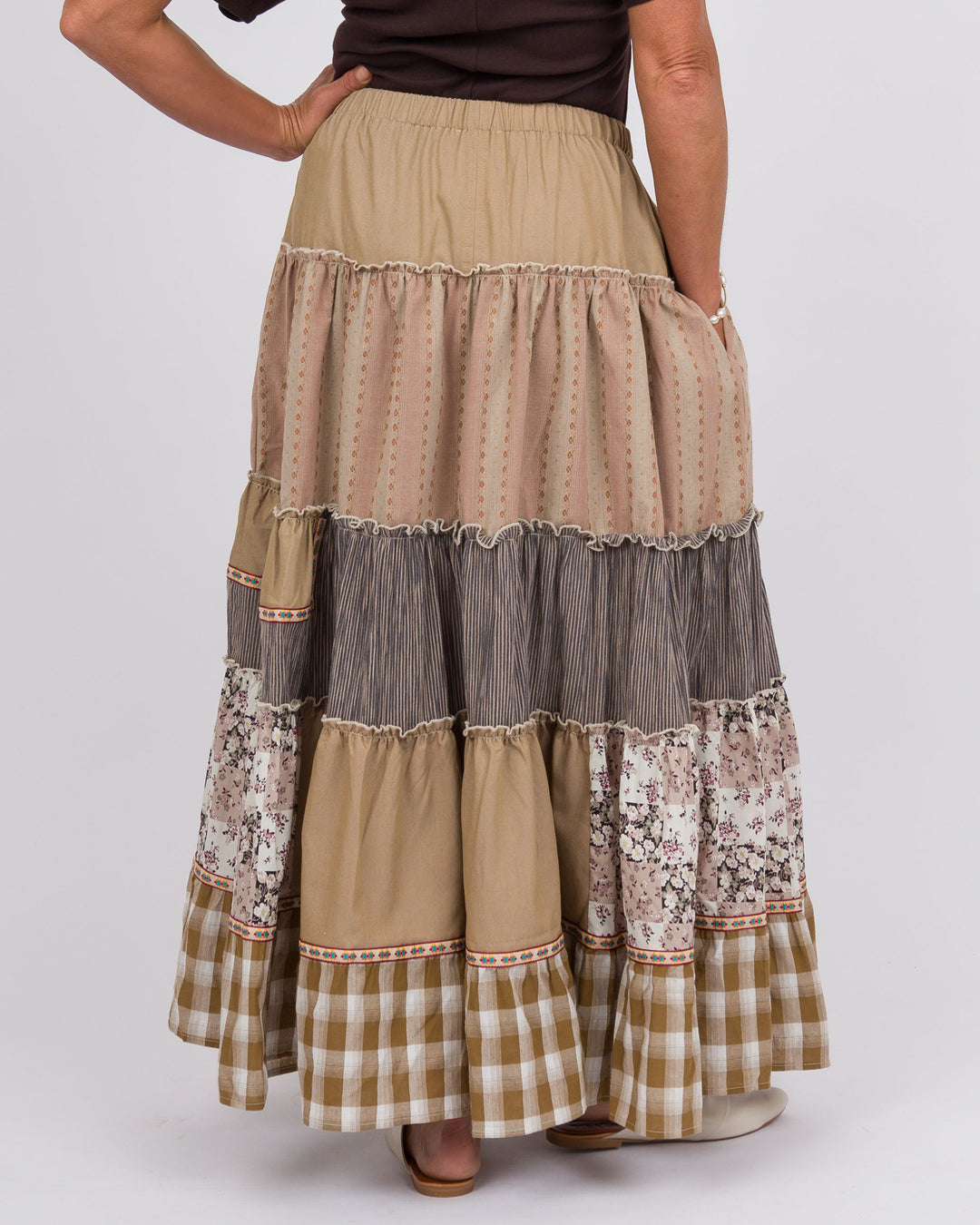 Indira Patchwork Skirt Mocha