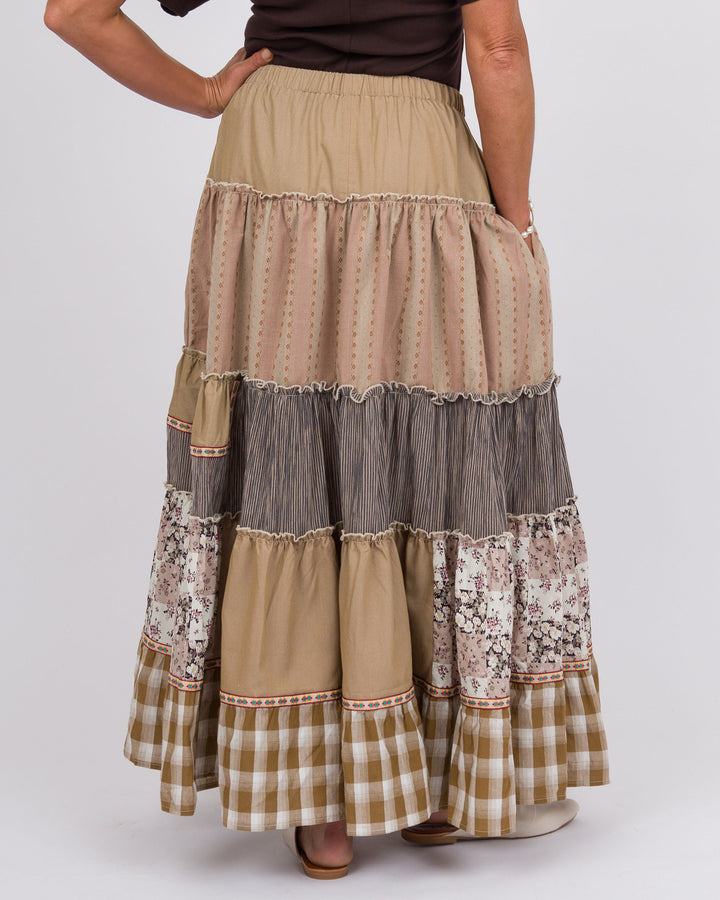 Indira Patchwork Skirt Mocha