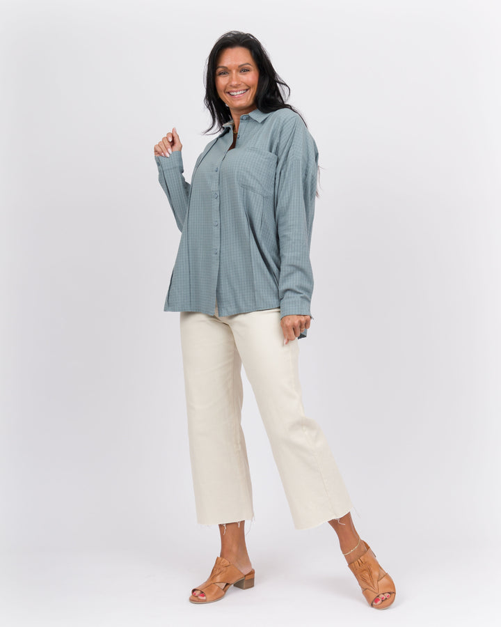 Plaid Button Down Top Blue Grey