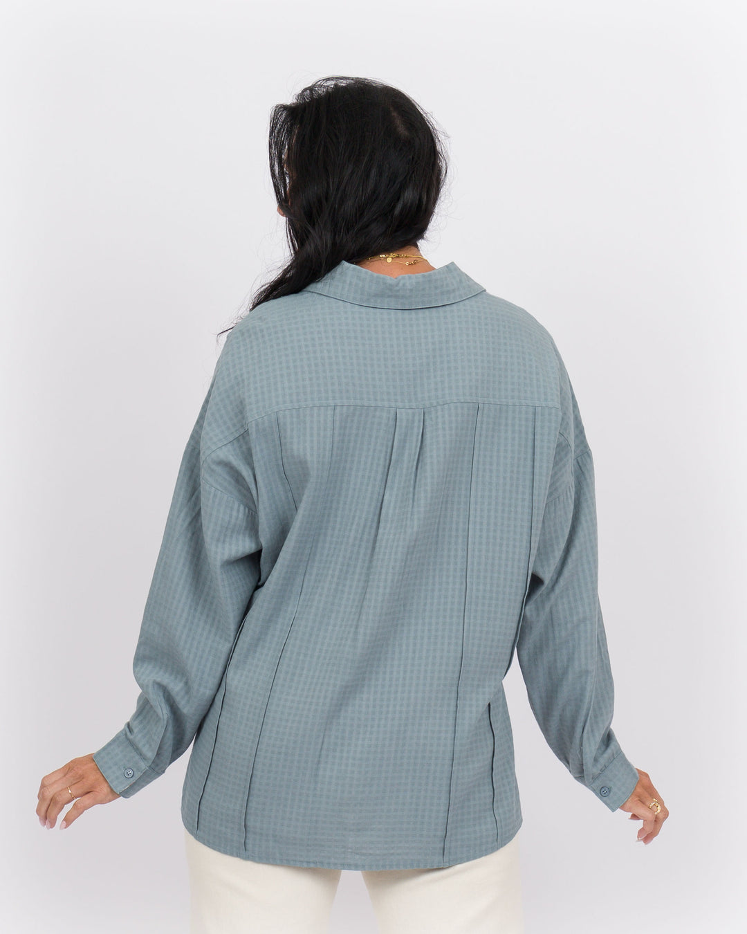 Plaid Button Down Top Blue Grey