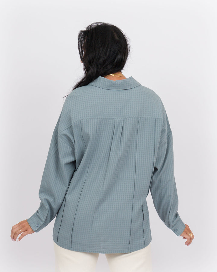 Plaid Button Down Top Blue Grey