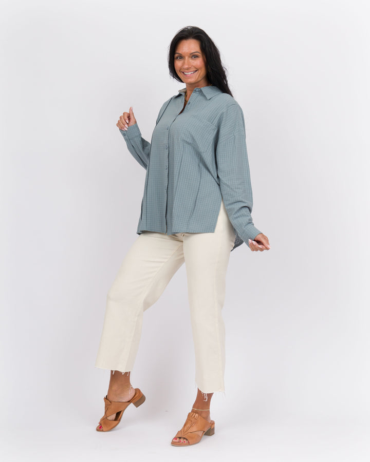 Plaid Button Down Top Blue Grey