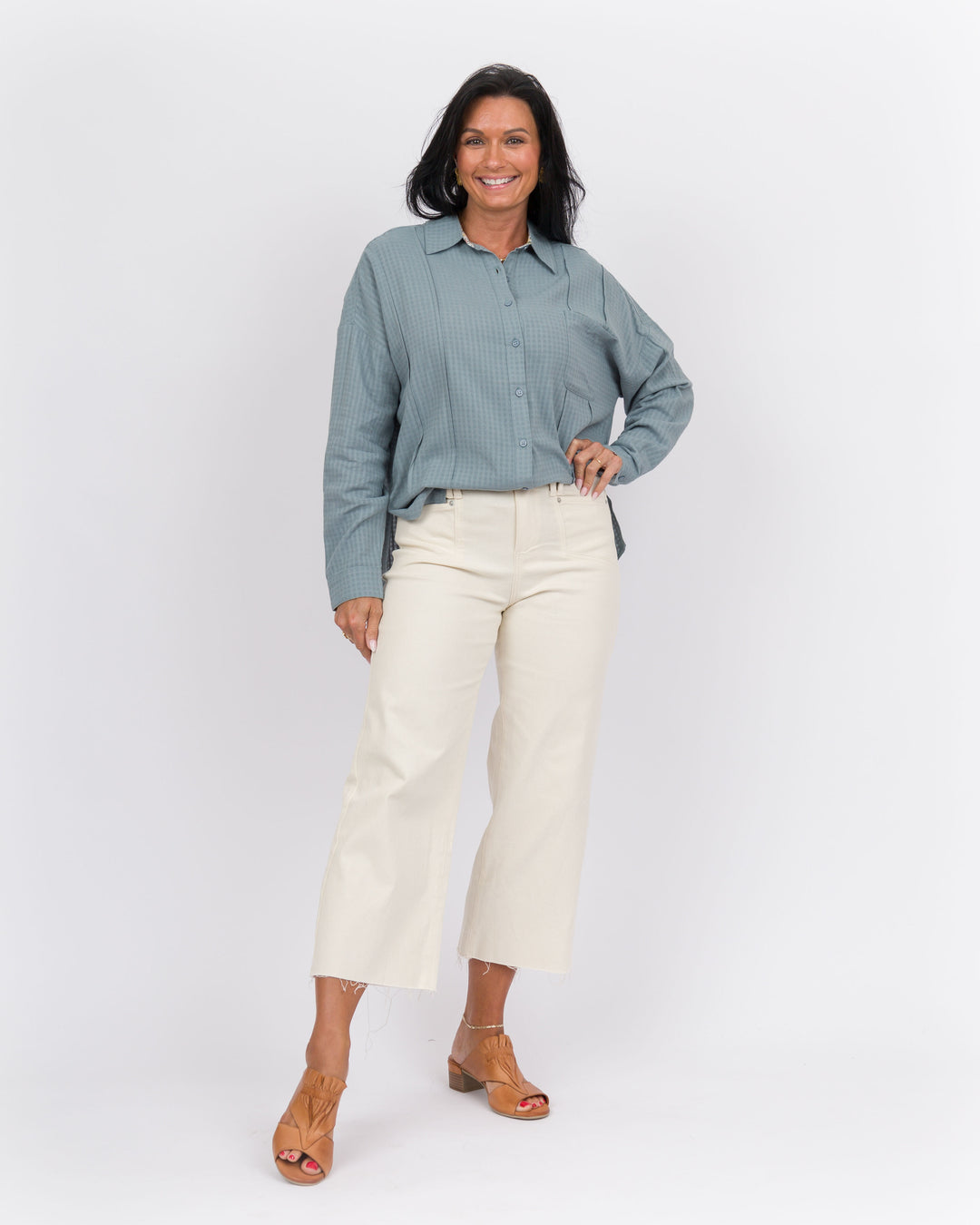 Plaid Button Down Top Blue Grey