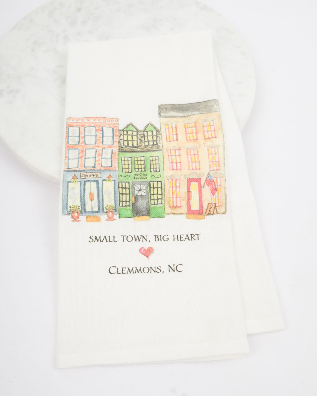 Small Town Big Heart Dish Towel - Clemmons