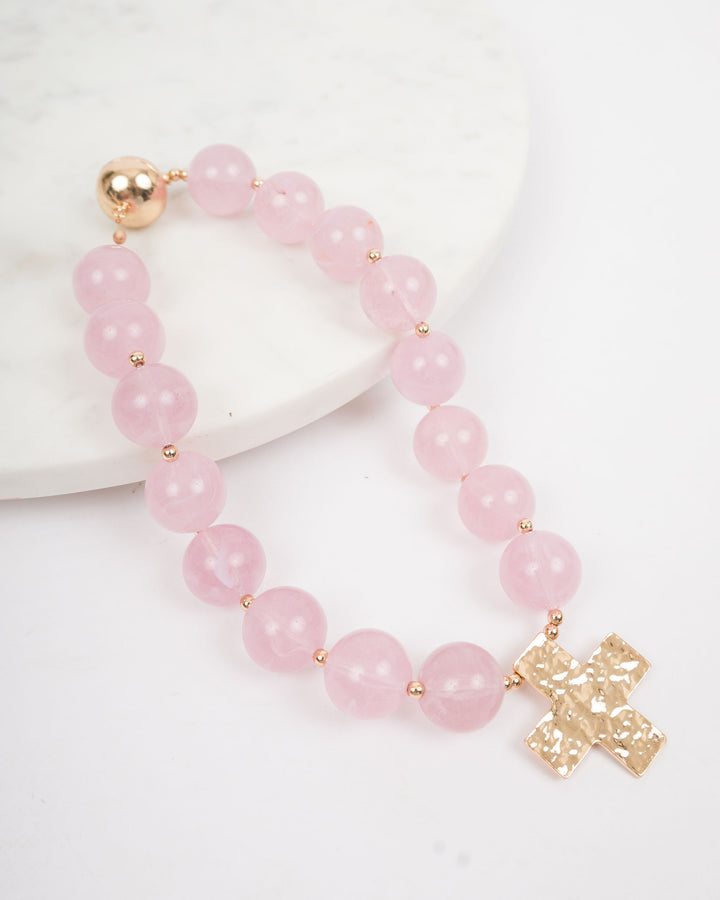 20mm Resin Ball with Cross - Light Pink