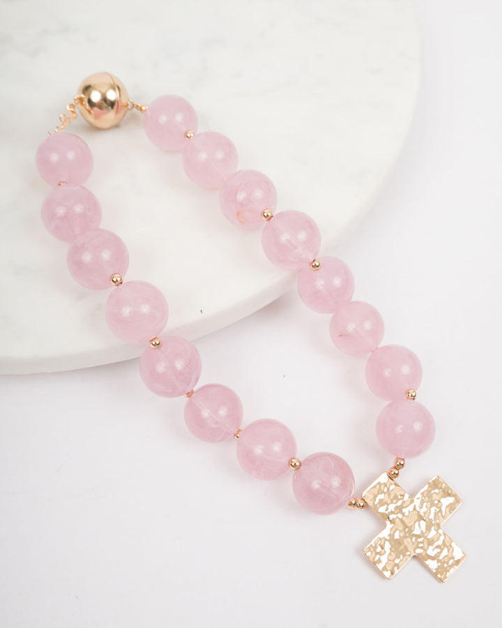 20mm Resin Ball with Cross - Light Pink