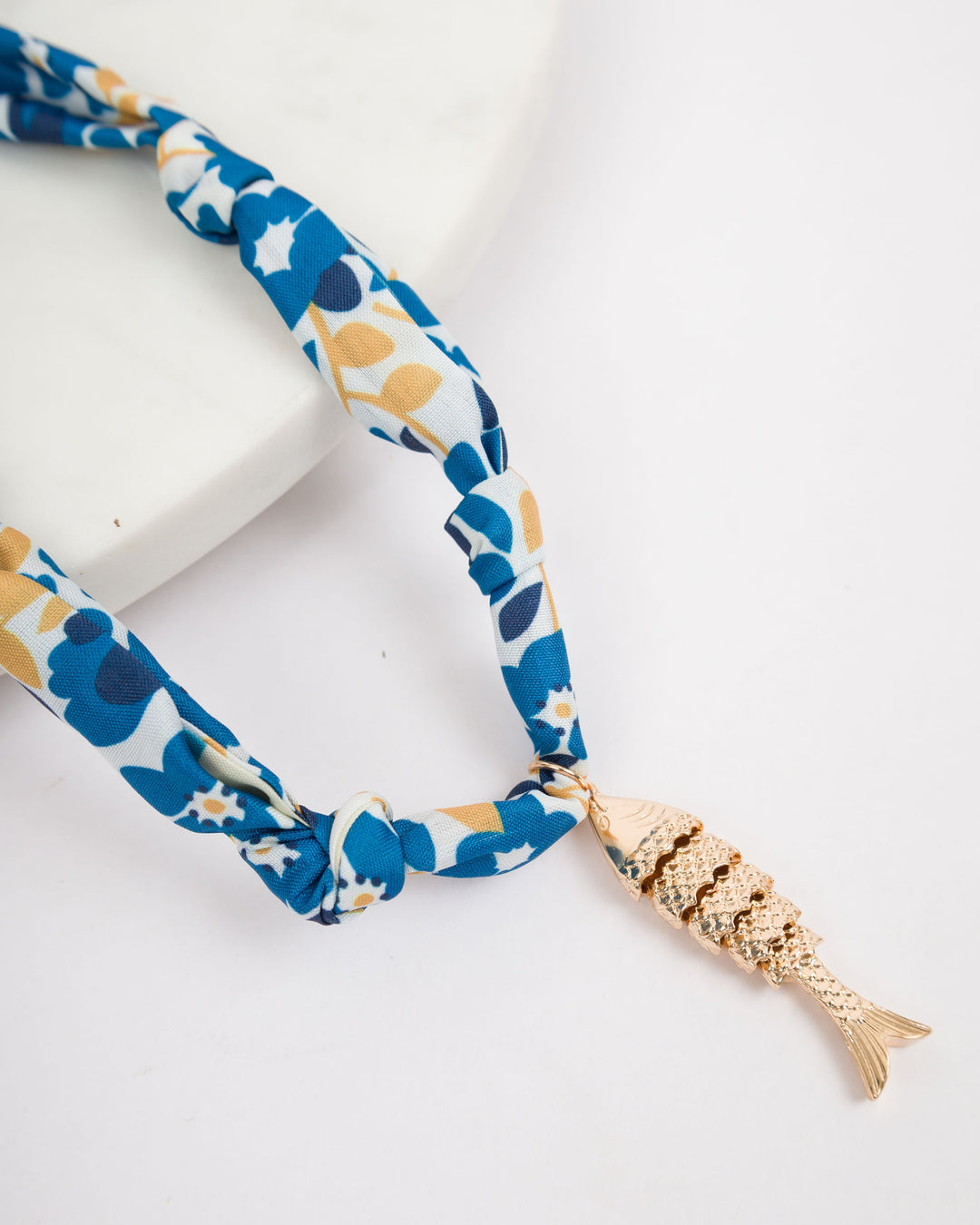 Knotted Scarf Necklace with Fish Charm