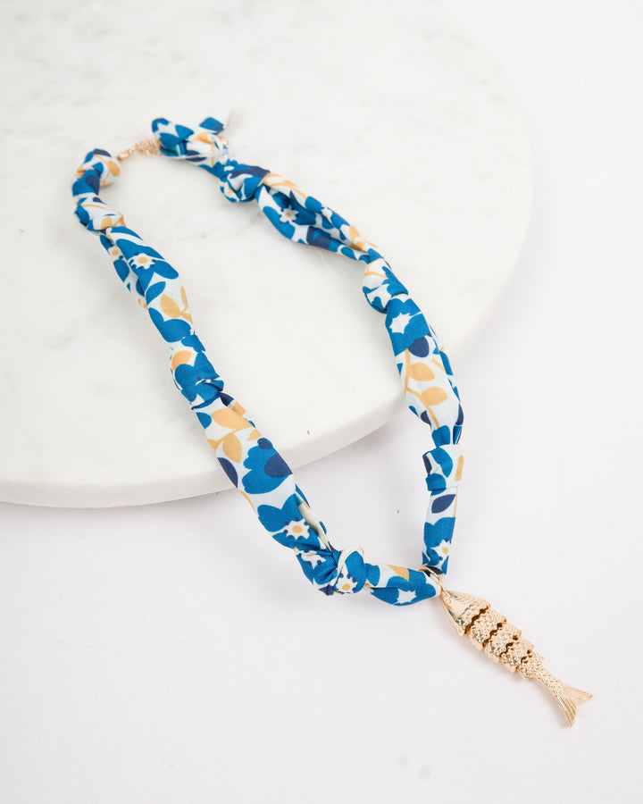 Knotted Scarf Necklace with Fish Charm