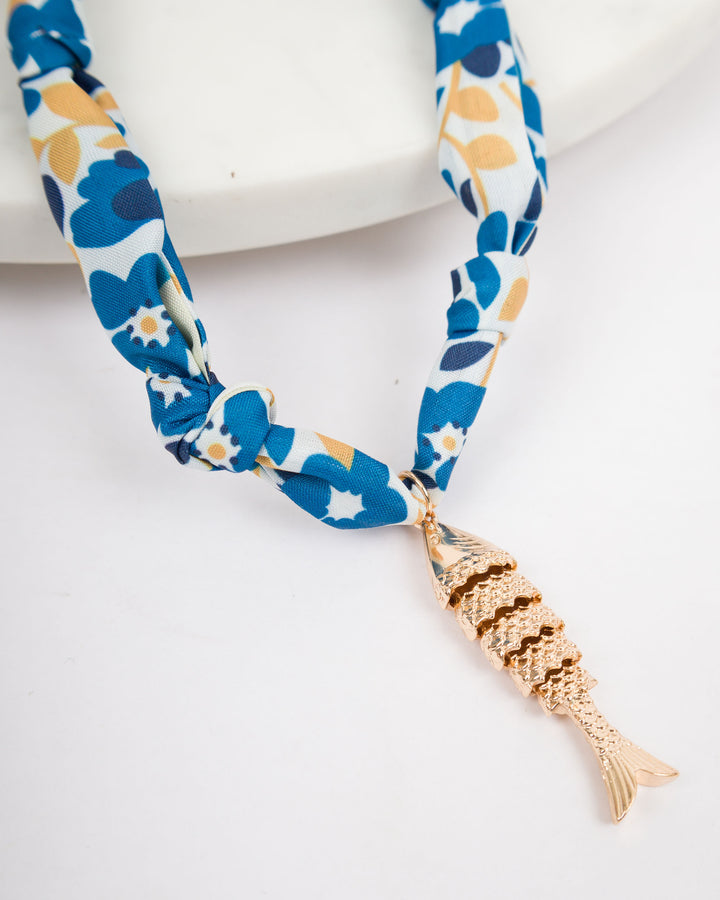 Knotted Scarf Necklace with Fish Charm