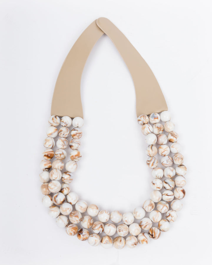 3 Row Beaded Necklace Ivory/Brown Swirl