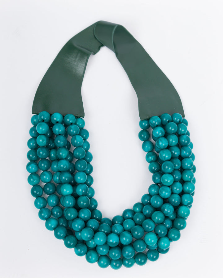 Multi Row Beaded Necklace Teal