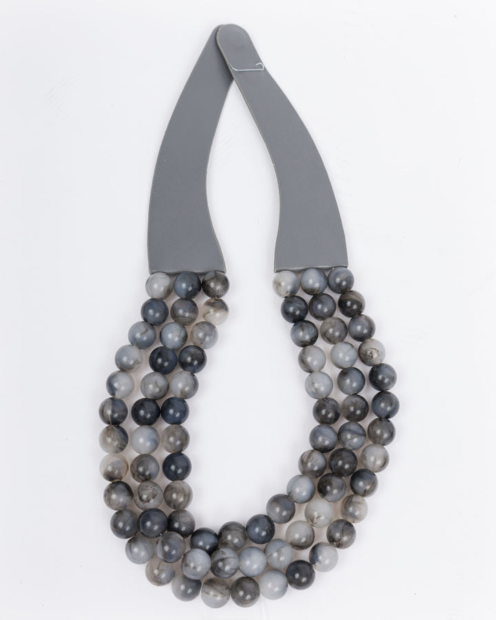 3 Row Beaded Necklace DK Grey