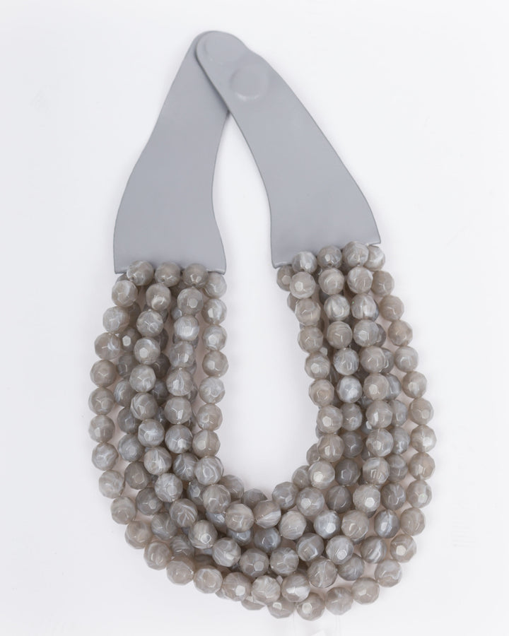 Multi Row Beaded Necklace Faceted Marble Grey