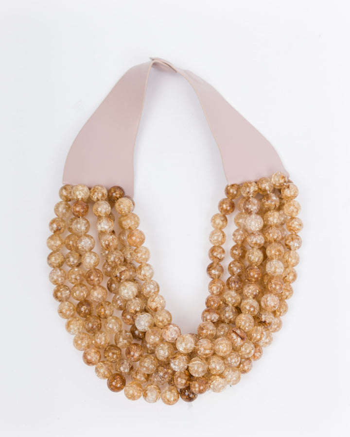 Multi Row Beaded Necklace Tan