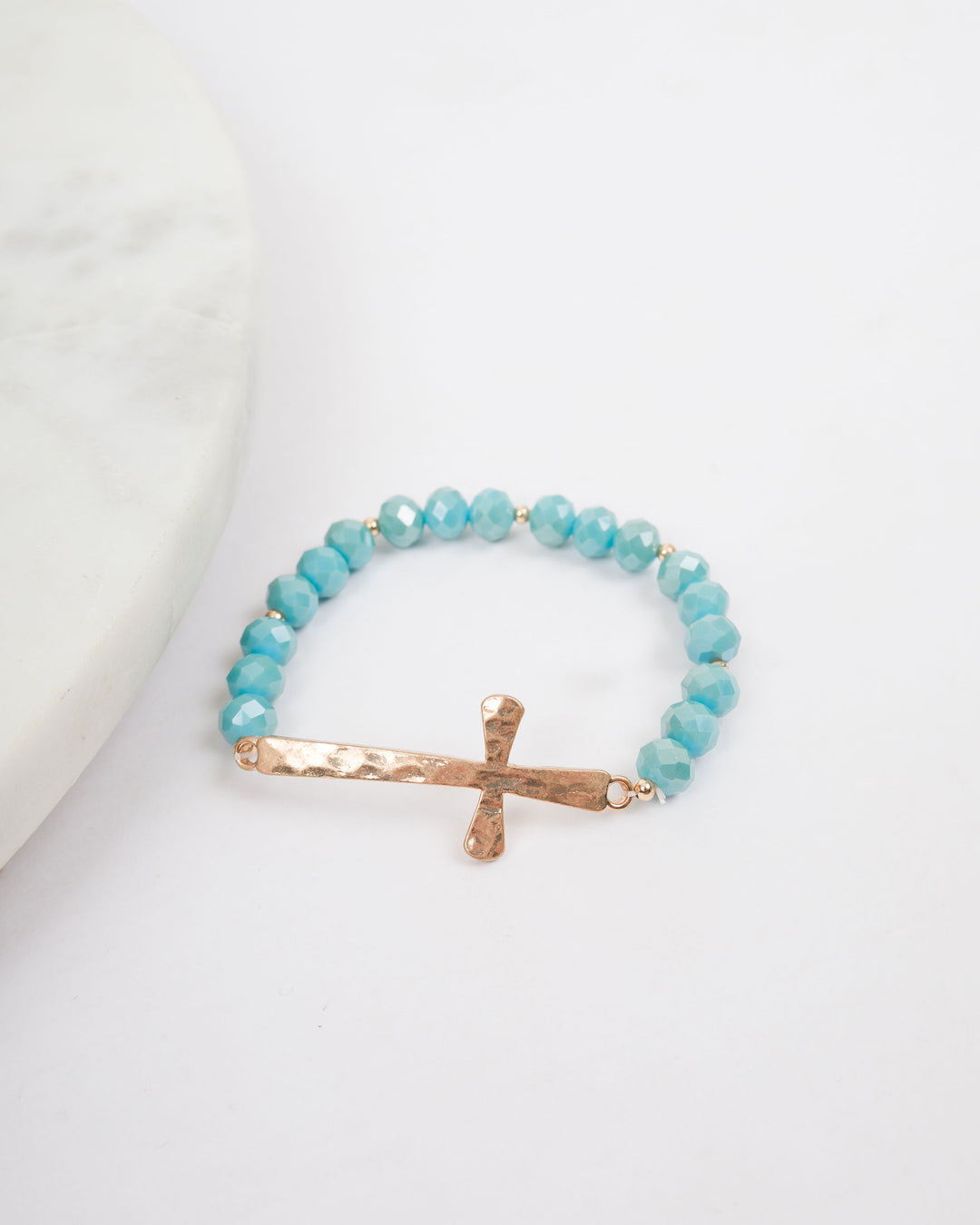 Beaded Cross Bracelet - Light Blue