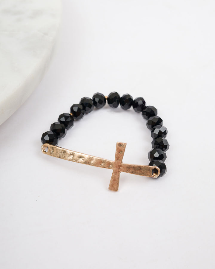 Beaded Cross Bracelet - Black