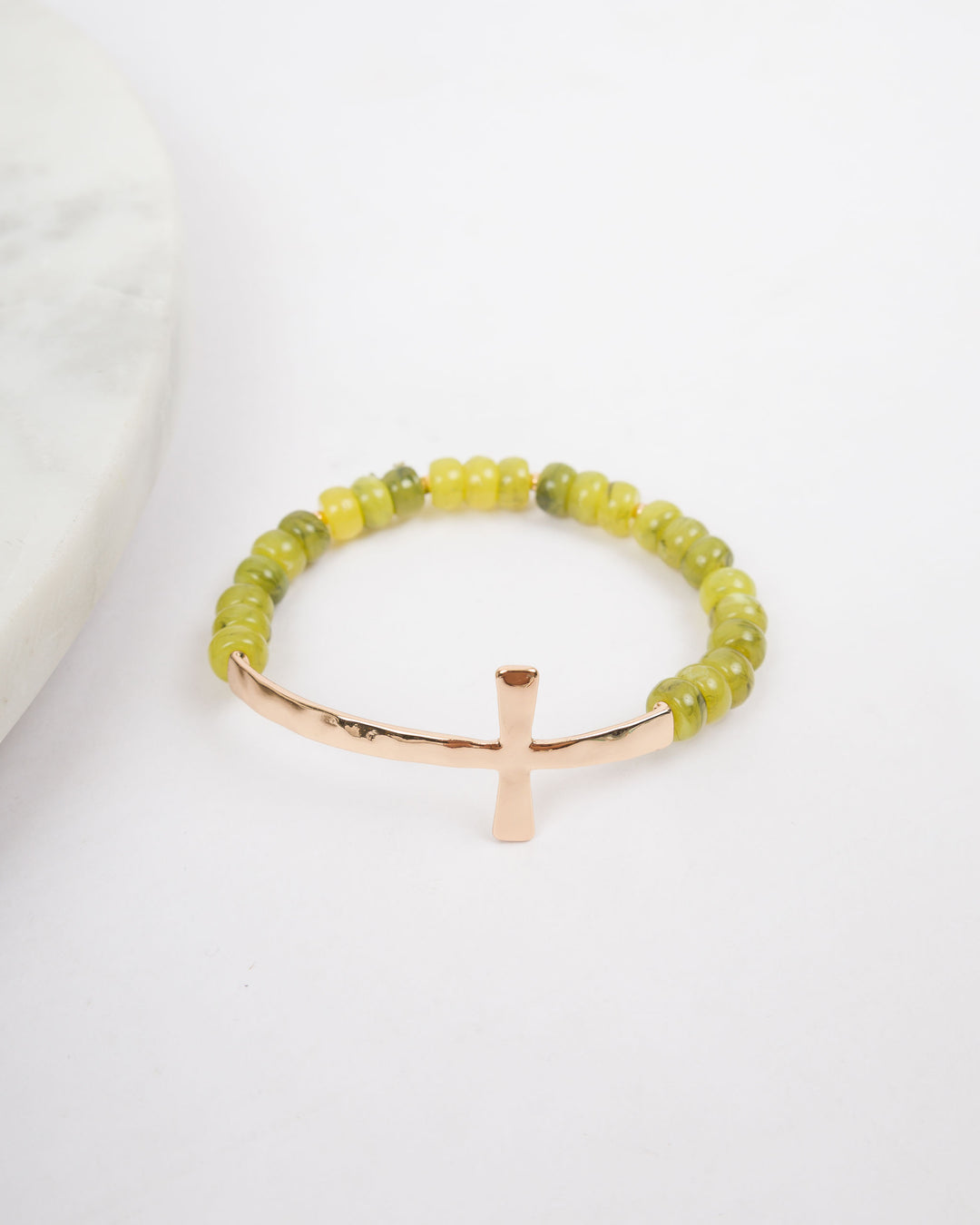 Beaded Cross Bracelet - Olive