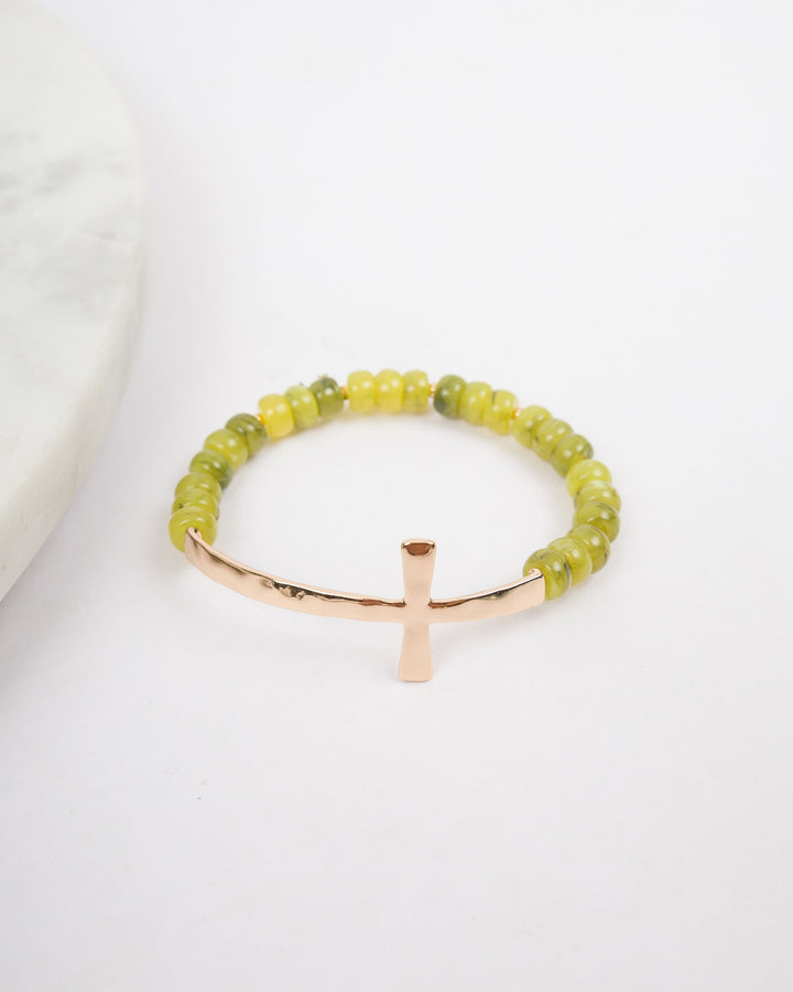 Beaded Cross Bracelet - Olive