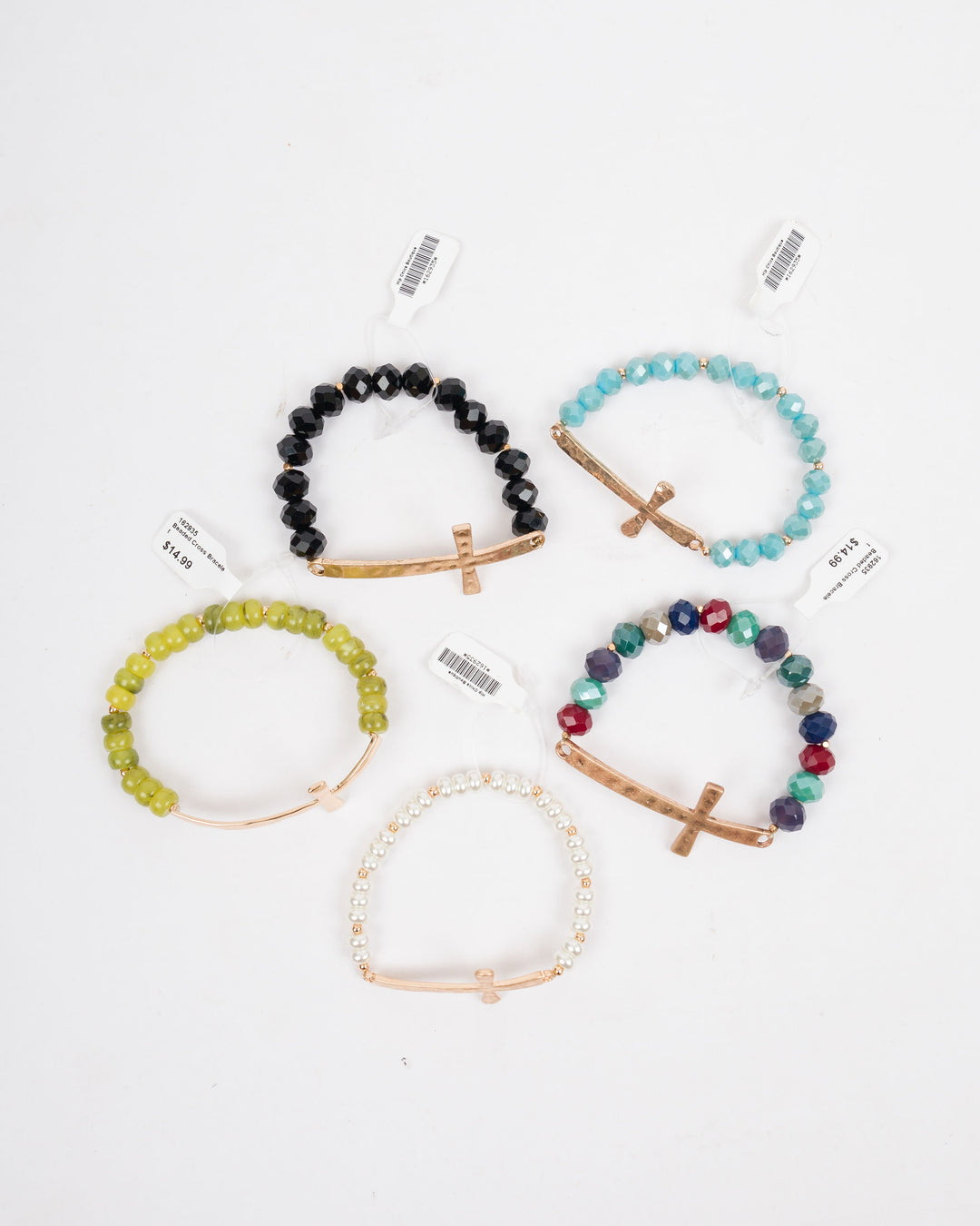 Beaded Cross Bracelet - Light Blue
