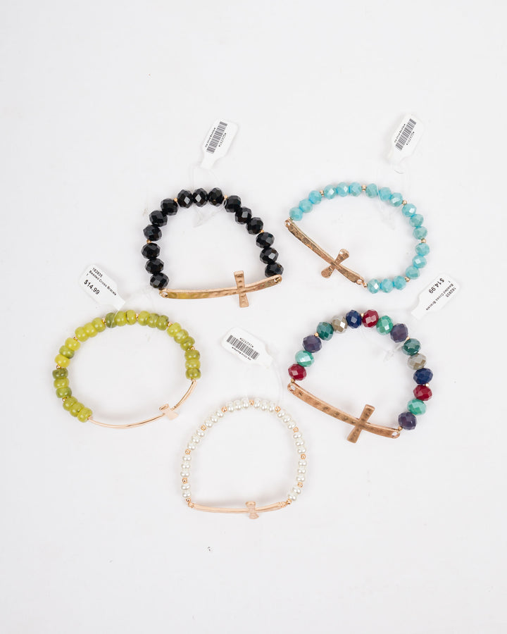 Beaded Cross Bracelet - Light Blue