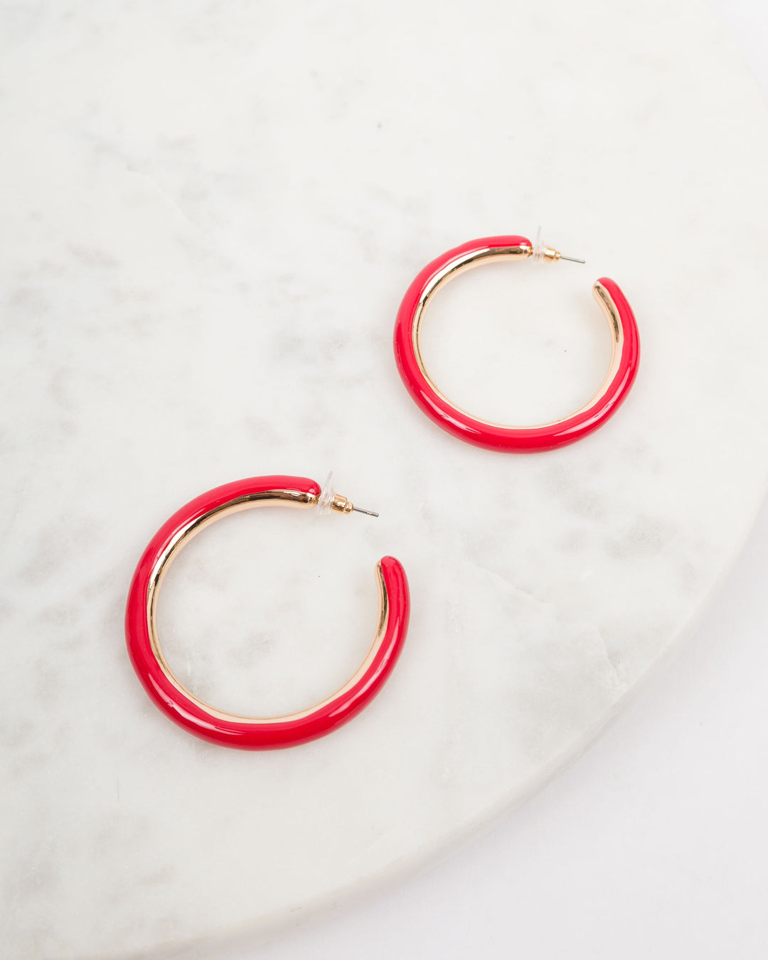 Keepsake Resin Hoop Earrings - Red