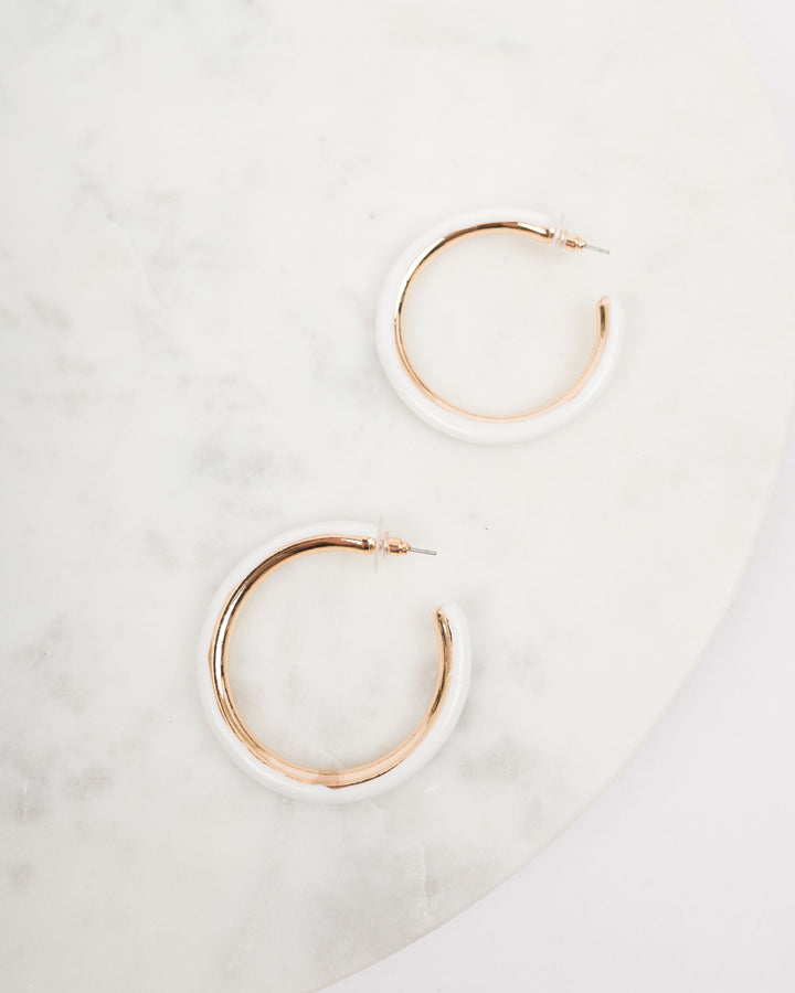 Keepsake Resin Hoop Earrings - White