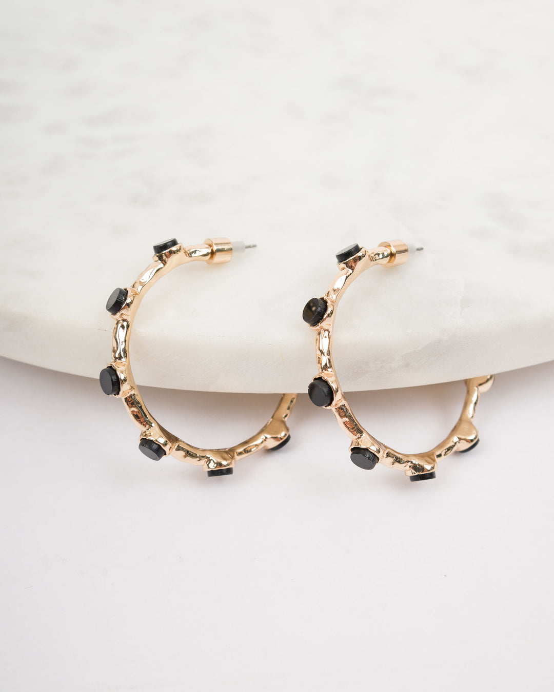 Bezel Bead Hoop Earrings - Black