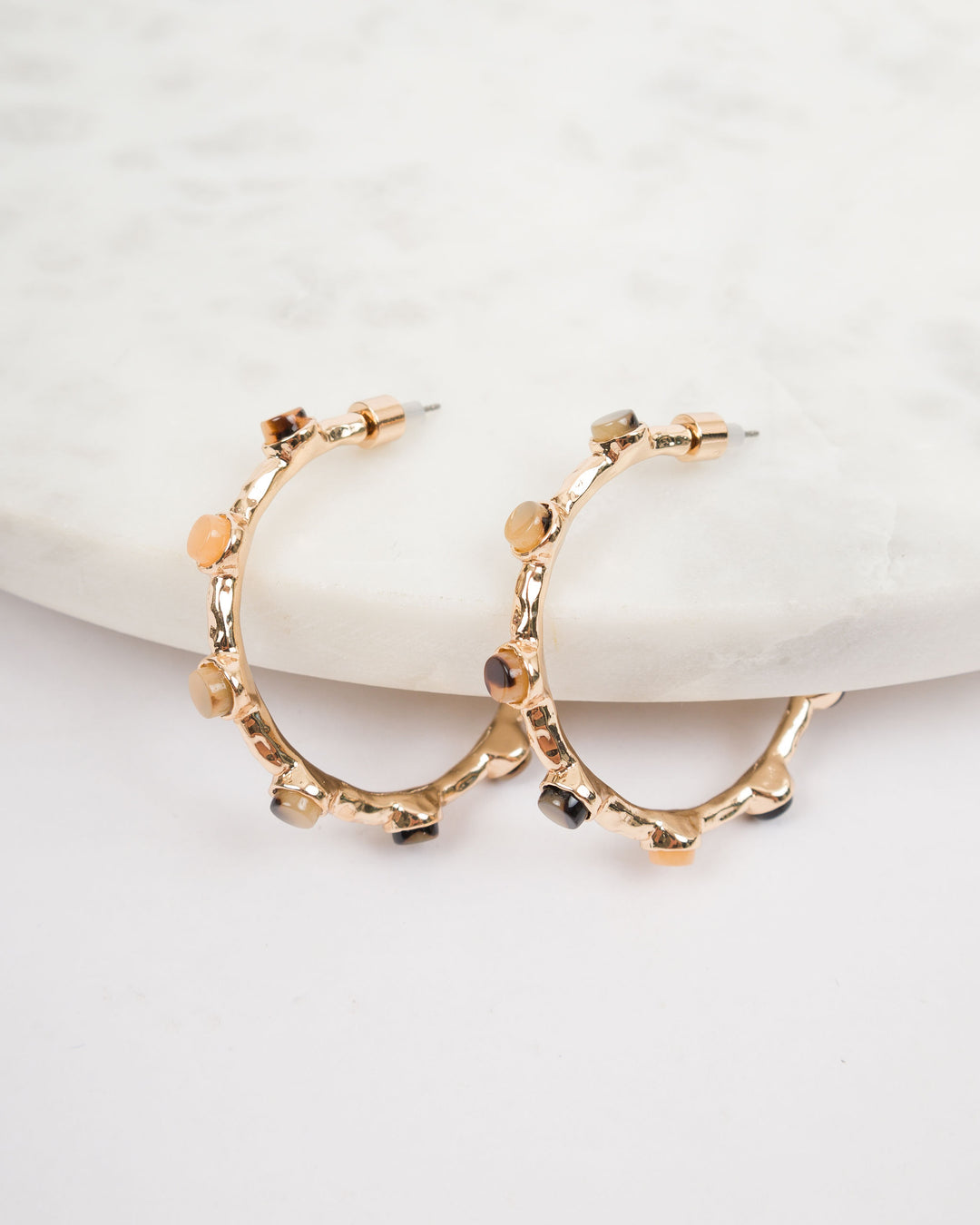 Bezel Bead Hoop Earrings - Black and Cream