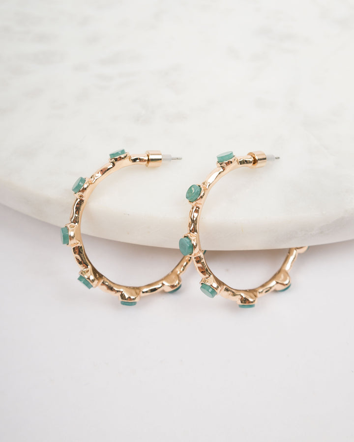Bezel Bead Hoop Earrings - Green