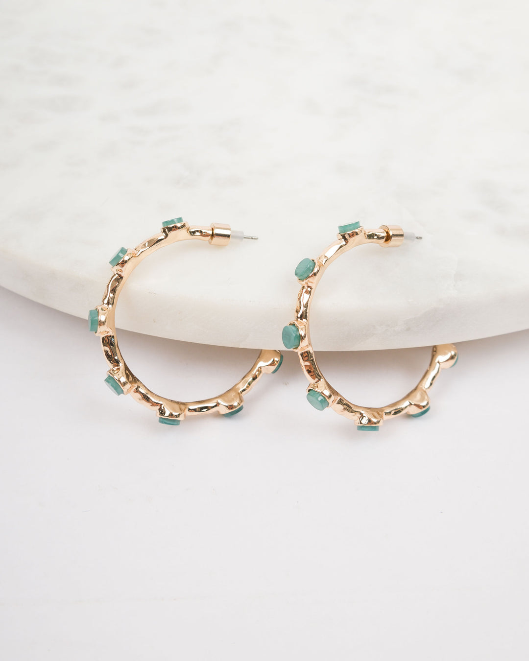 Bezel Bead Hoop Earrings - Green