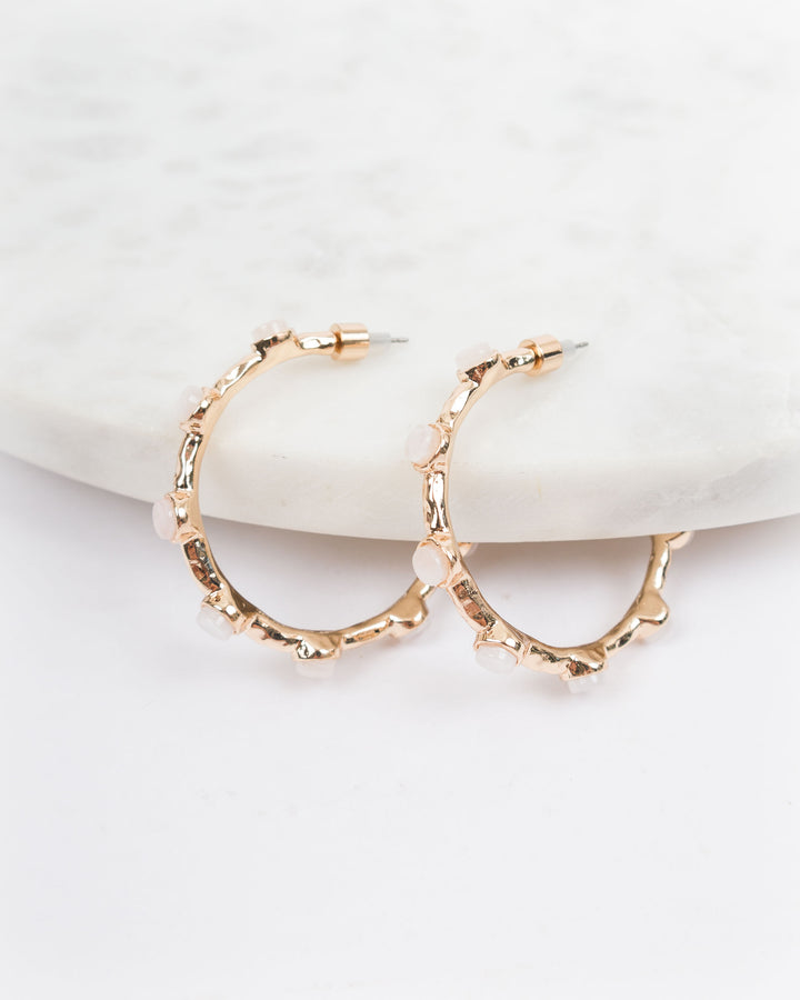 Bezel Bead Hoop Earrings - Pearl
