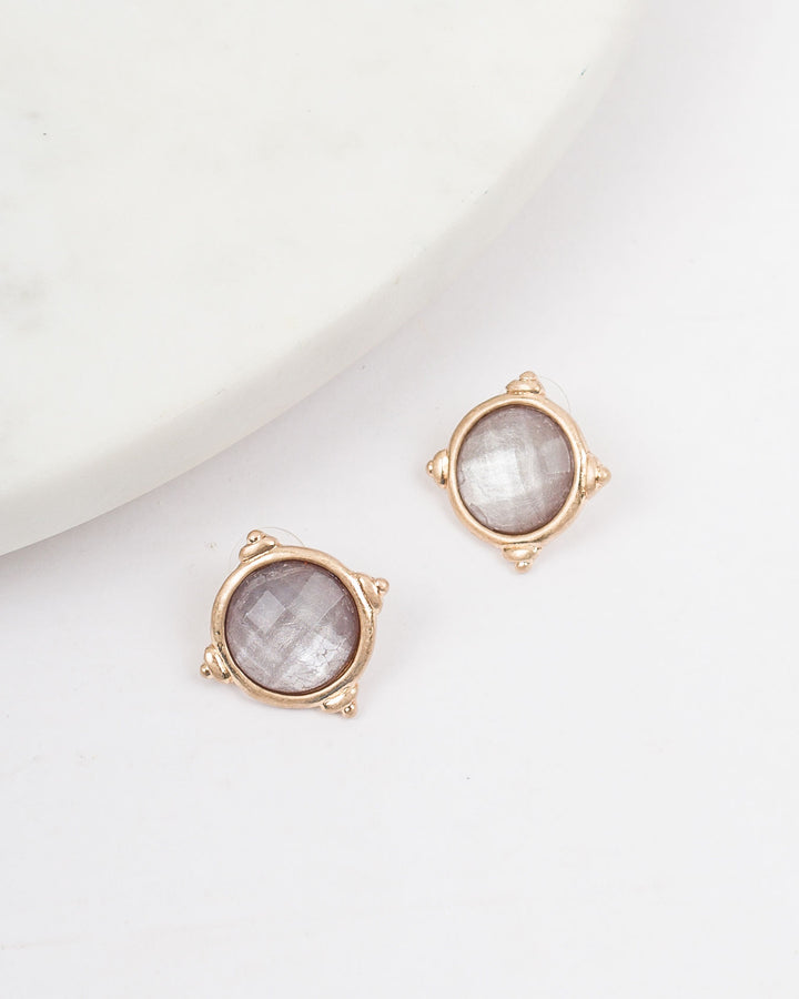 Gold Rim Color Disc Earrings - Light Grey