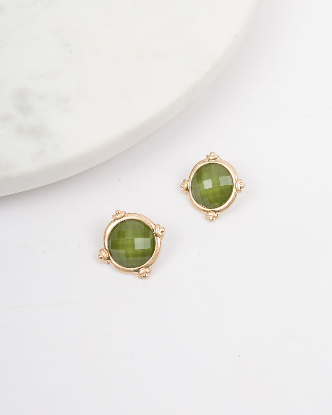 Gold Rim Color Disc Earrings - Green