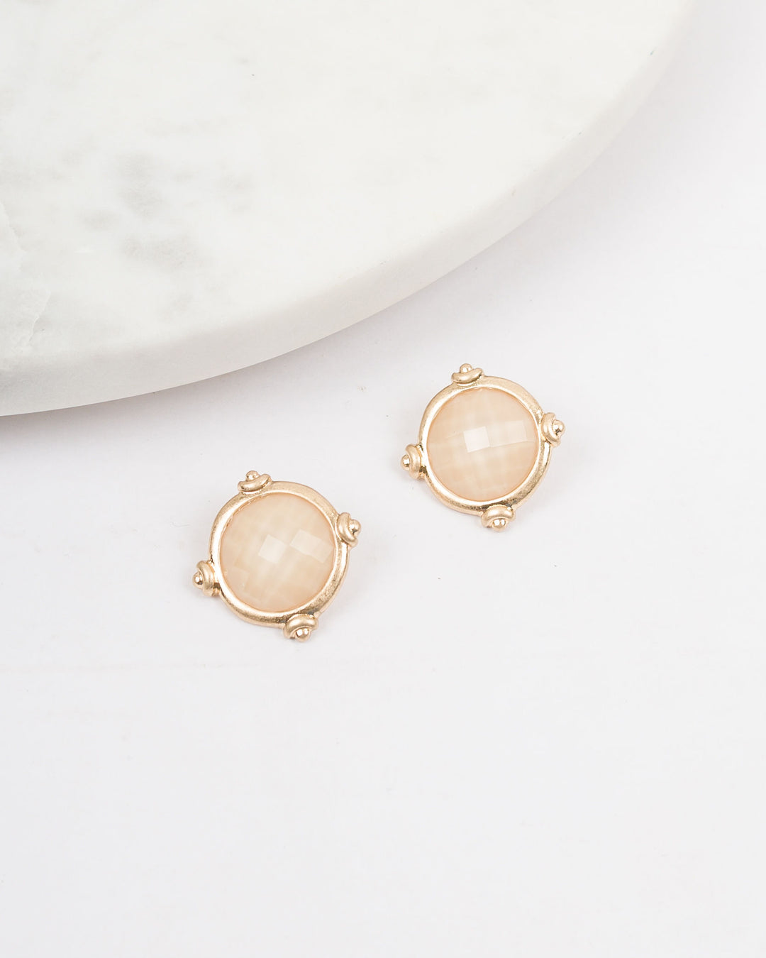 Gold Rim Color Disc Earrings - Cream