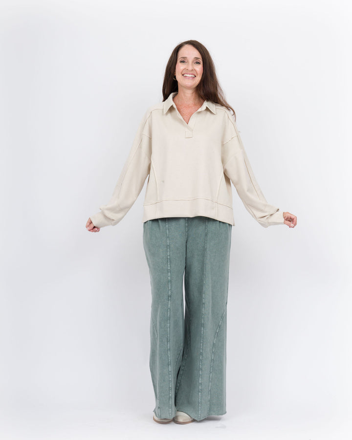 Makayla Smock Waist Pants-Pacific Green