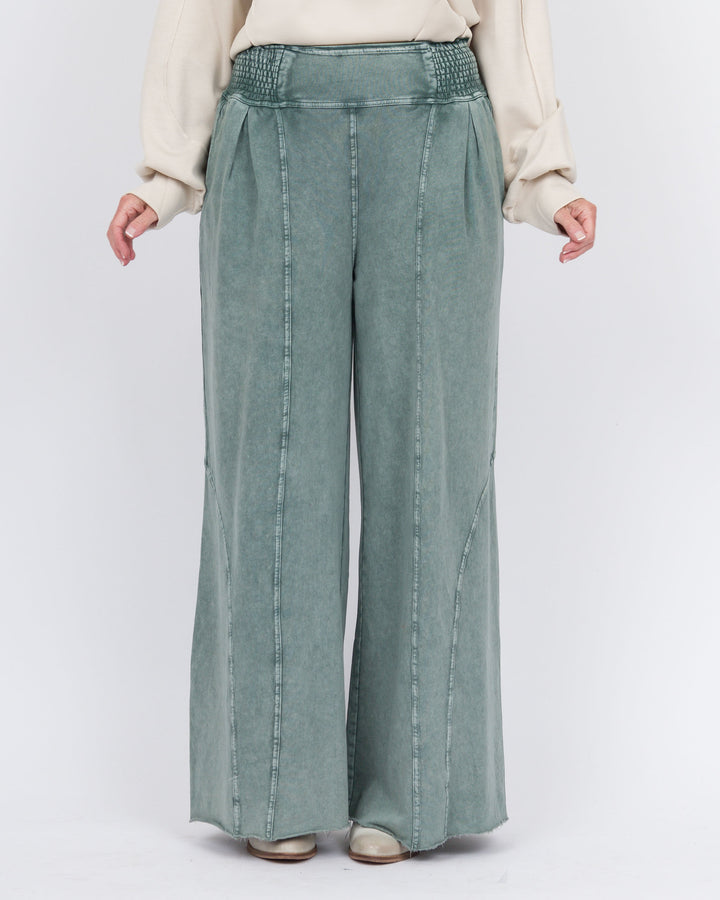 Makayla Smock Waist Pants-Pacific Green