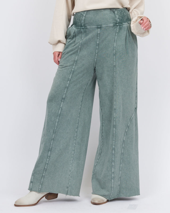 Makayla Smock Waist Pants-Pacific Green