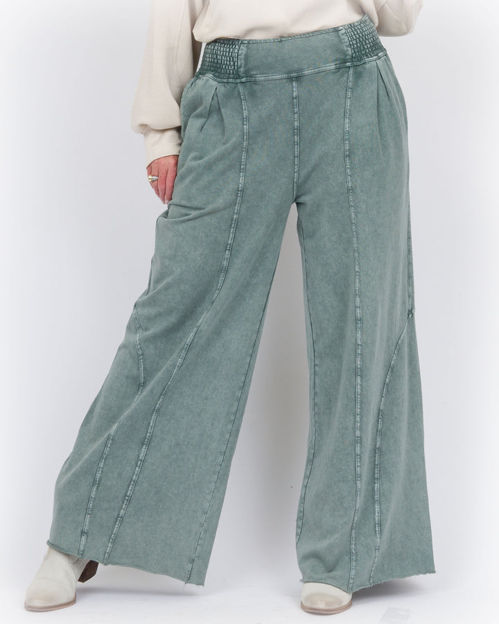 Makayla Smock Waist Pants-Pacific Green