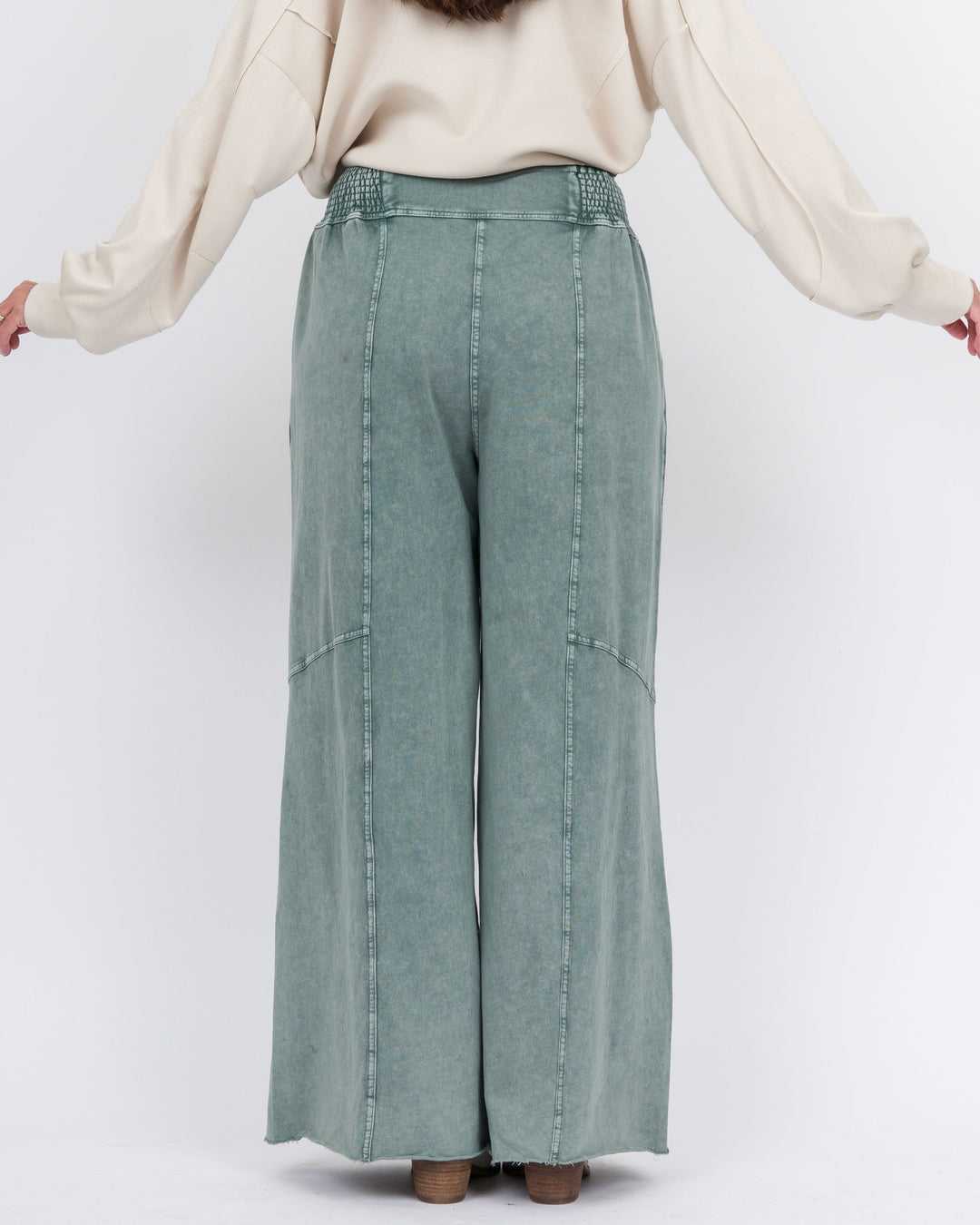 Makayla Smock Waist Pants-Pacific Green