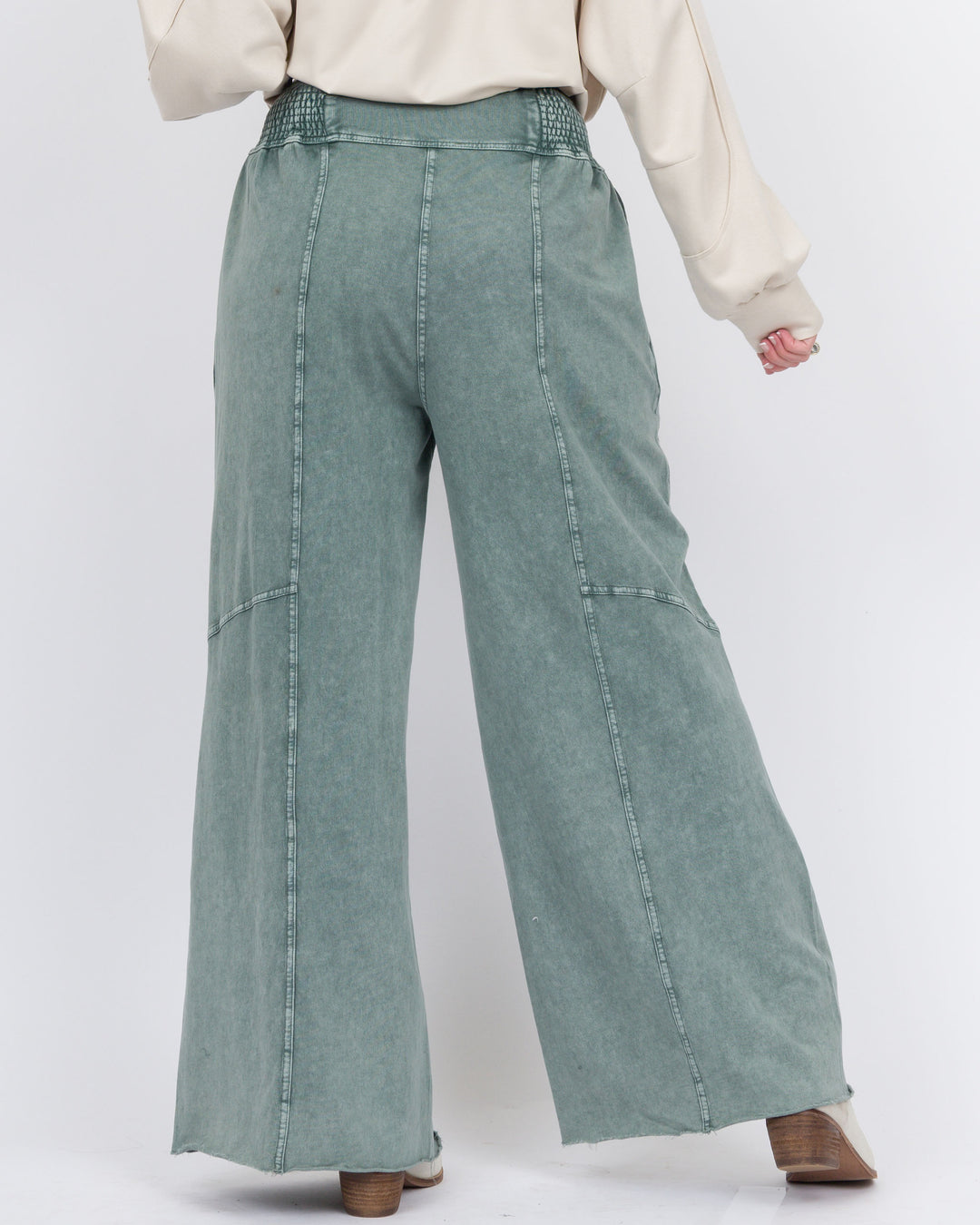 Makayla Smock Waist Pants-Pacific Green